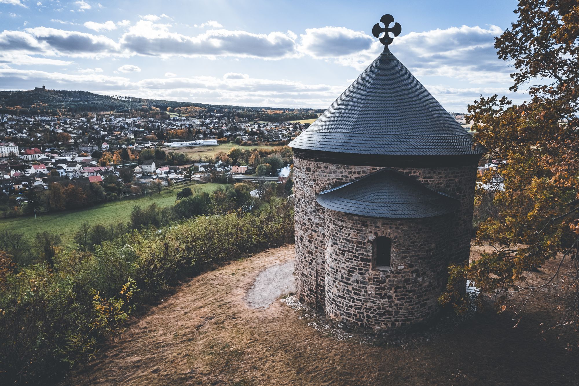 Aerial drone shot — Plzeň region — Aerial panorama of the city