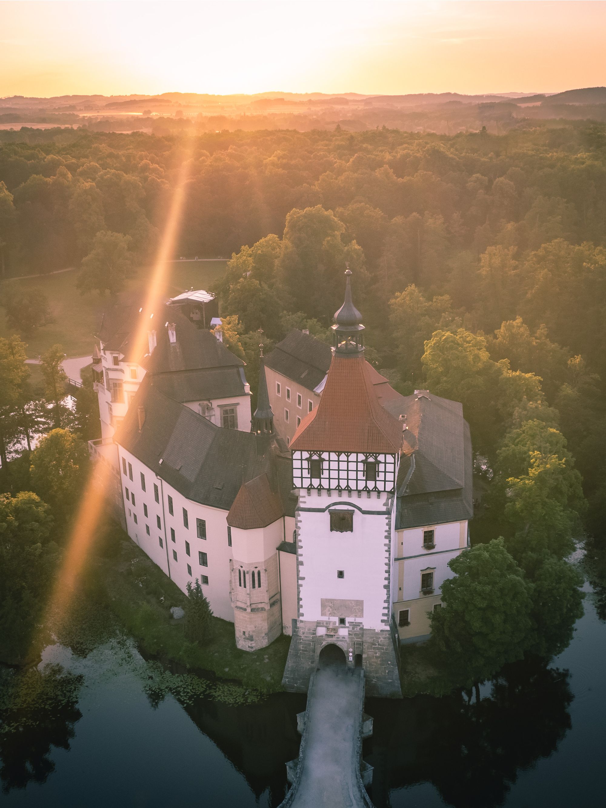Aerial drone shot — Plzeň region — Aerial detail of an architectural landmark